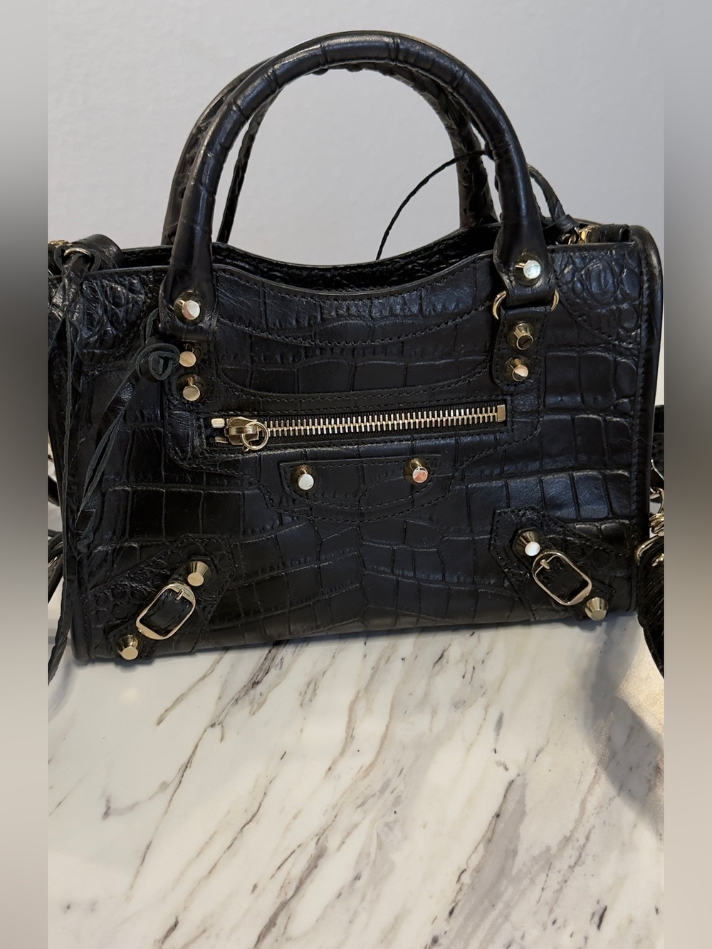 Balenciaga Calfskin Giant Gold Hardware Crocodile Embossed